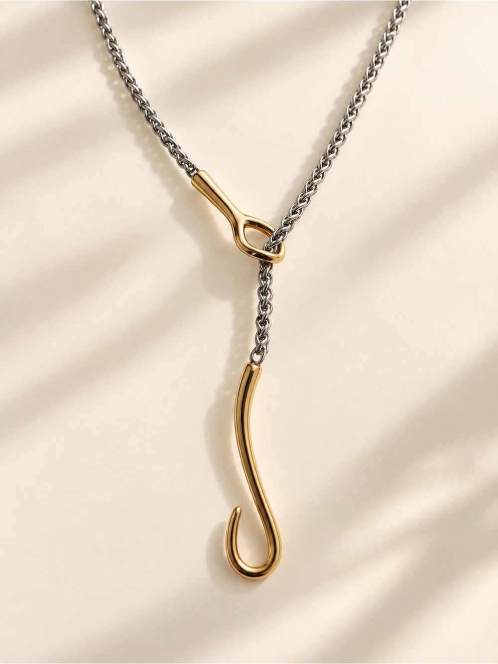 Gold Plated and Stainless Steel Hook Drop Necklace - Women Jewelry 18 inches